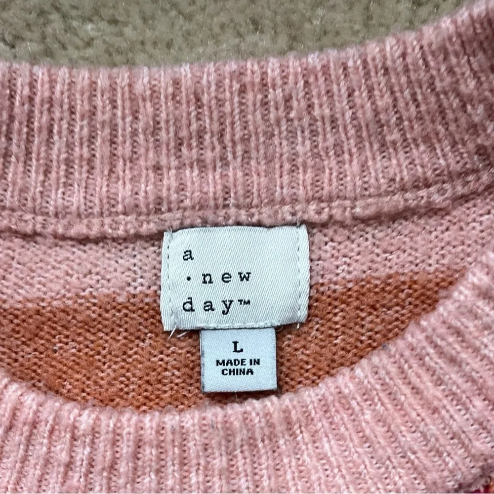 A New Day Women's Pink Striped Boxy Crewneck Sweater - Size L - VGUC - Stretch